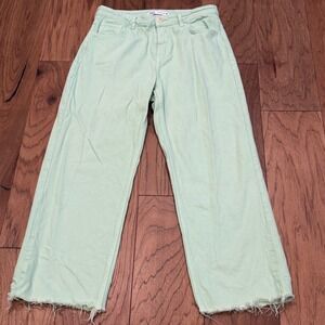 Zara Mint Green Wide Leg Jeans High Rise Raw Hem Pants Womens Size 8 EUR 40